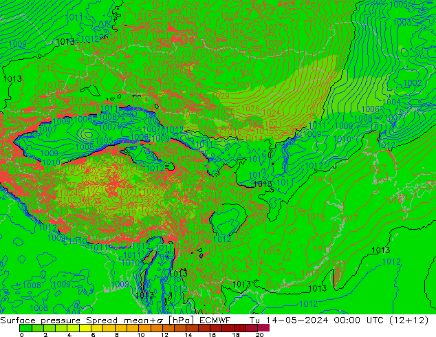 地面气压 Spread ECMWF 星期二 14.05.2024 00 UTC