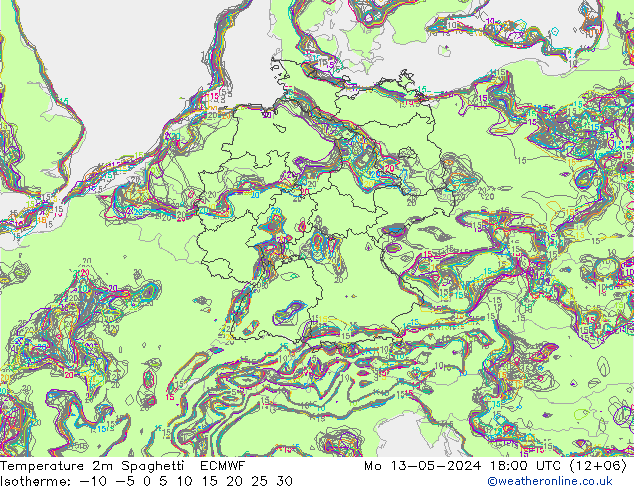Temperatura 2m Spaghetti ECMWF Seg 13.05.2024 18 UTC