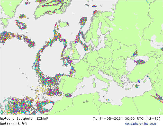 Isotachs Spaghetti ECMWF Tu 14.05.2024 00 UTC