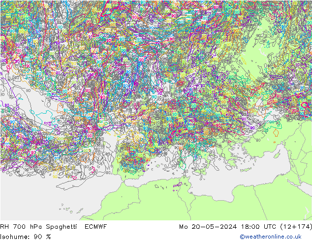 RH 700 hPa Spaghetti ECMWF Mo 20.05.2024 18 UTC