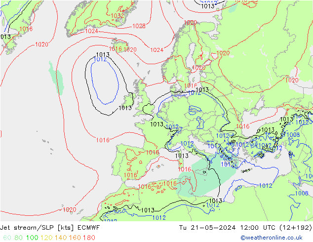 джет/приземное давление ECMWF вт 21.05.2024 12 UTC
