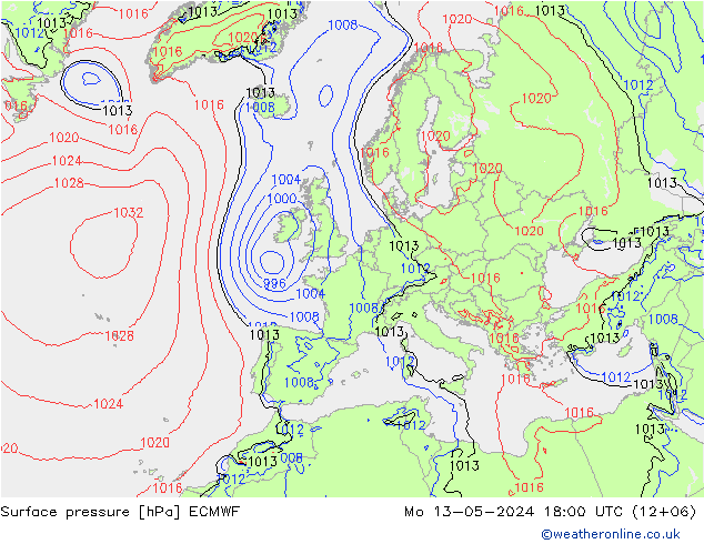 Luchtdruk (Grond) ECMWF ma 13.05.2024 18 UTC