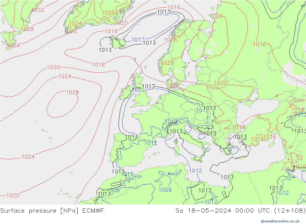 Surface pressure ECMWF Sa 18.05.2024 00 UTC