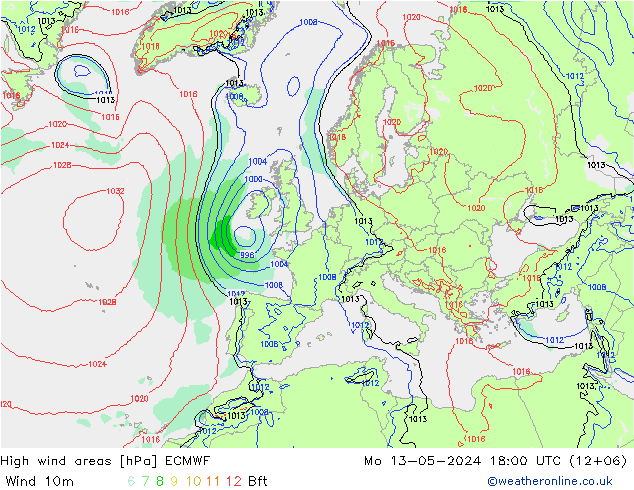 High wind areas ECMWF 星期一 13.05.2024 18 UTC