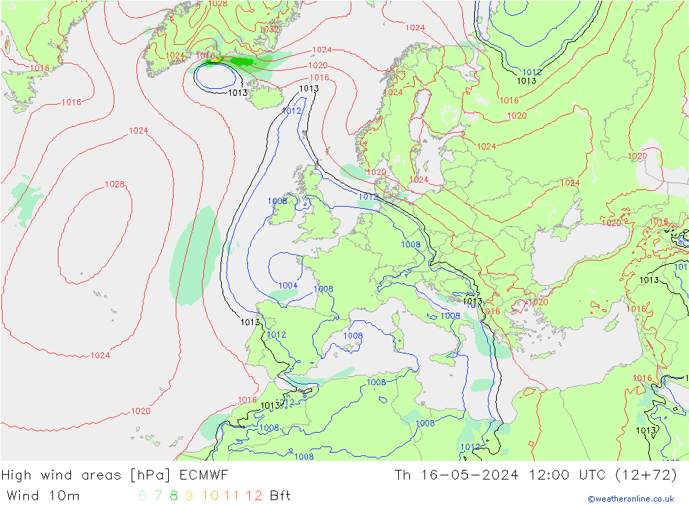 High wind areas ECMWF Th 16.05.2024 12 UTC