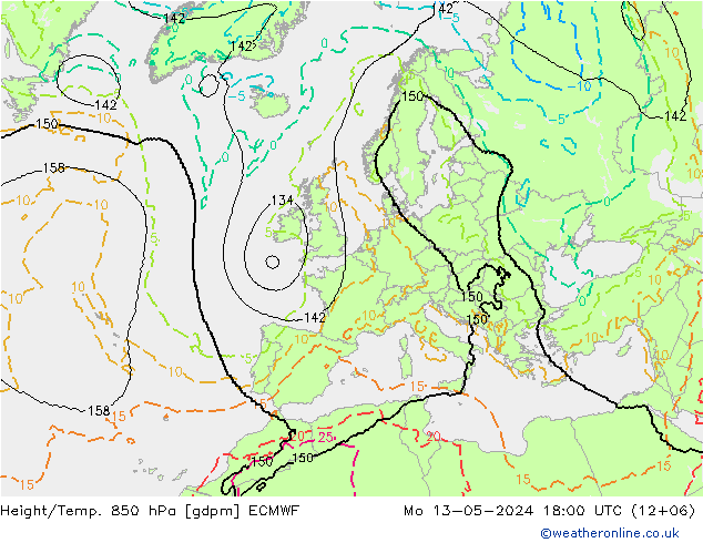 Height/Temp. 850 hPa ECMWF Seg 13.05.2024 18 UTC
