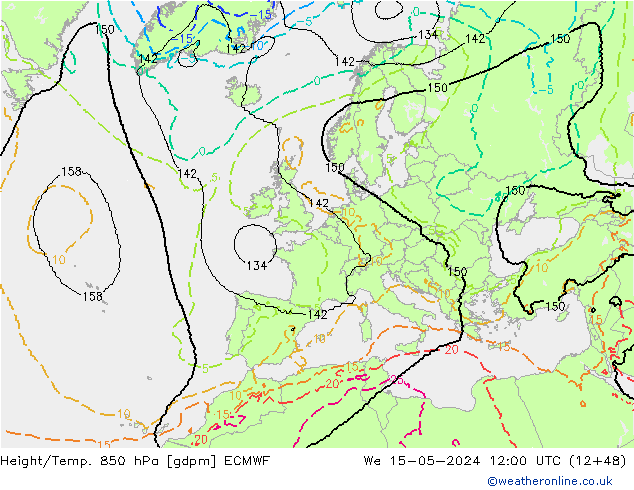 Height/Temp. 850 hPa ECMWF mer 15.05.2024 12 UTC
