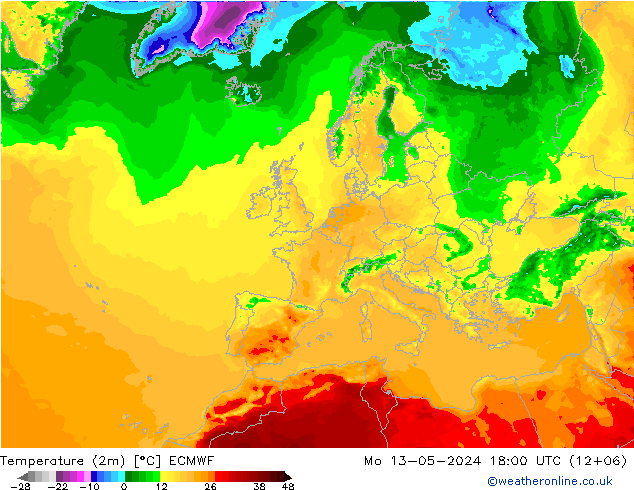 Temperatura (2m) ECMWF lun 13.05.2024 18 UTC