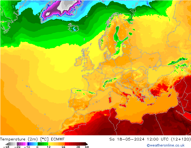 Temperaturkarte (2m) ECMWF Sa 18.05.2024 12 UTC