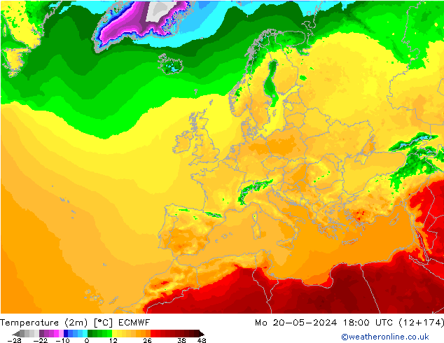 Temperature (2m) ECMWF Mo 20.05.2024 18 UTC