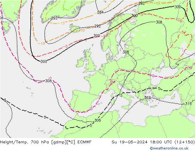 Height/Temp. 700 гПа ECMWF Вс 19.05.2024 18 UTC
