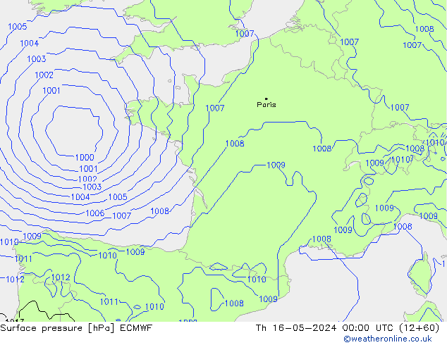 Presión superficial ECMWF jue 16.05.2024 00 UTC