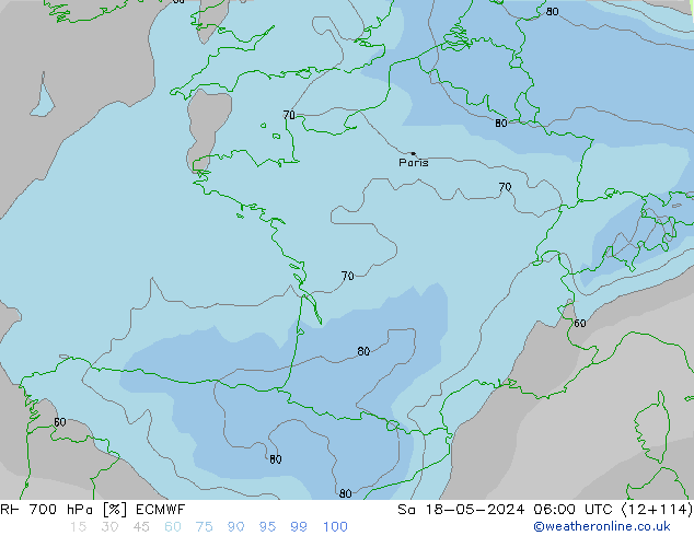 RH 700 hPa ECMWF Sa 18.05.2024 06 UTC