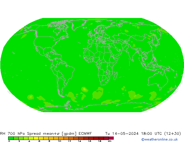 RH 700 hPa Spread ECMWF Ter 14.05.2024 18 UTC