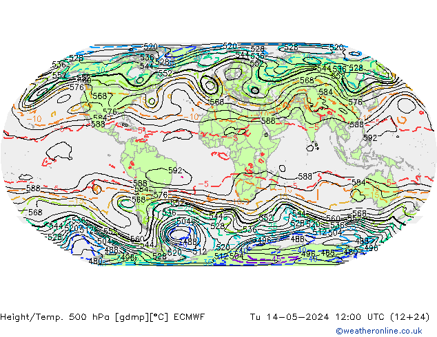 Height/Temp. 500 hPa ECMWF Út 14.05.2024 12 UTC