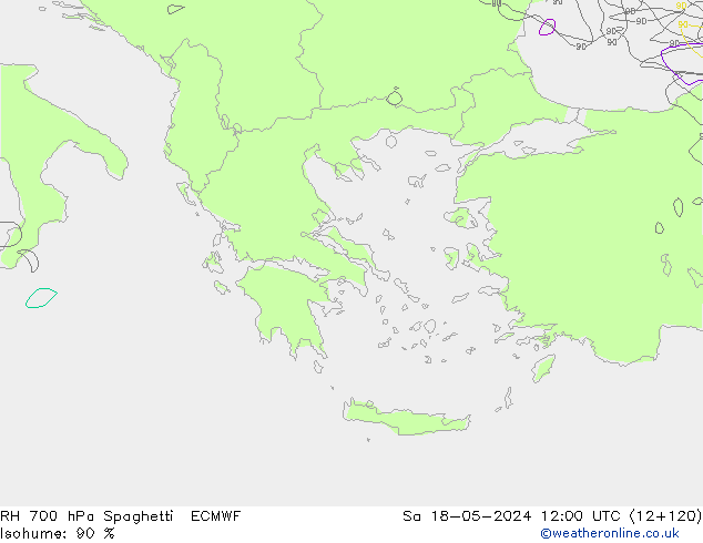 RH 700 hPa Spaghetti ECMWF sab 18.05.2024 12 UTC