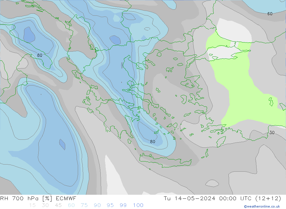RH 700 гПа ECMWF вт 14.05.2024 00 UTC