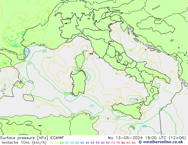 Eşrüzgar Hızları (km/sa) ECMWF Pzt 13.05.2024 18 UTC