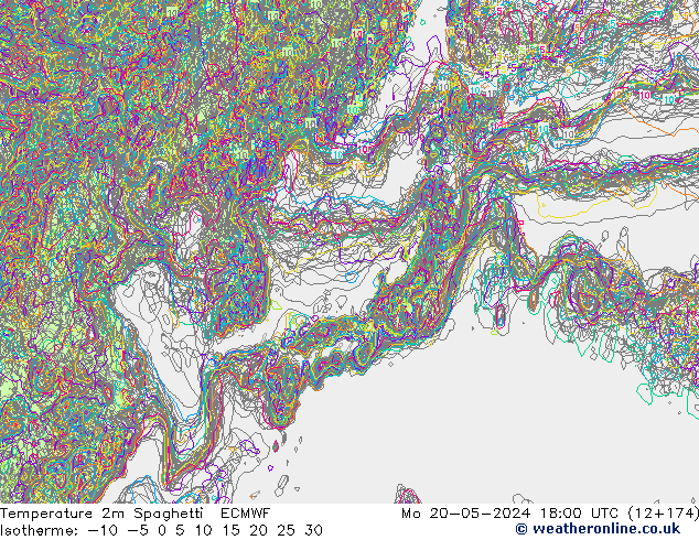 Temperature 2m Spaghetti ECMWF Mo 20.05.2024 18 UTC