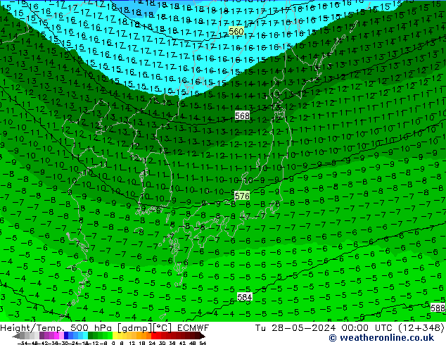 Height/Temp. 500 hPa ECMWF Ter 28.05.2024 00 UTC