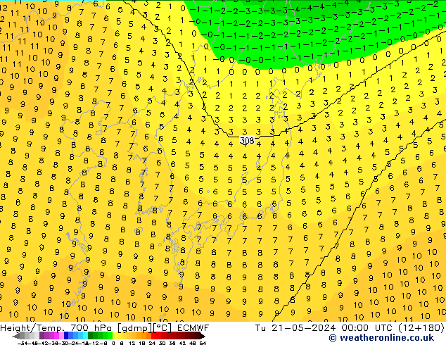 Hoogte/Temp. 700 hPa ECMWF di 21.05.2024 00 UTC