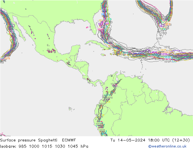 приземное давление Spaghetti ECMWF вт 14.05.2024 18 UTC