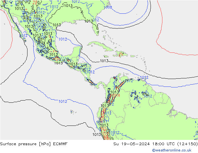 Presión superficial ECMWF dom 19.05.2024 18 UTC