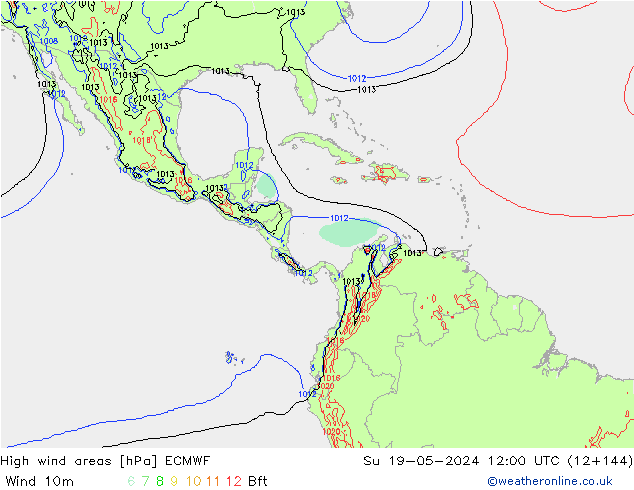 yüksek rüzgarlı alanlar ECMWF Paz 19.05.2024 12 UTC