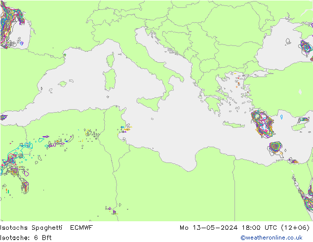 Isotachs Spaghetti ECMWF пн 13.05.2024 18 UTC