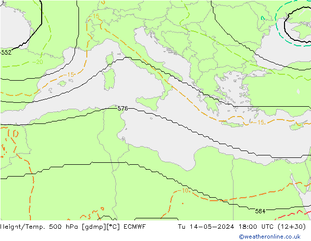 Height/Temp. 500 hPa ECMWF Tu 14.05.2024 18 UTC