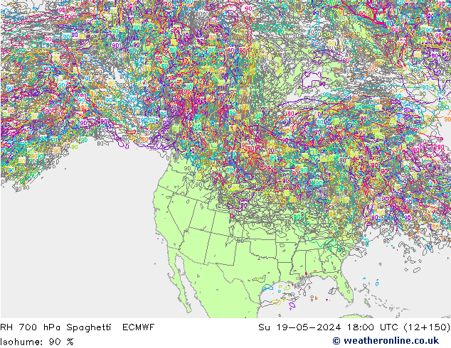 Humidité rel. 700 hPa Spaghetti ECMWF dim 19.05.2024 18 UTC