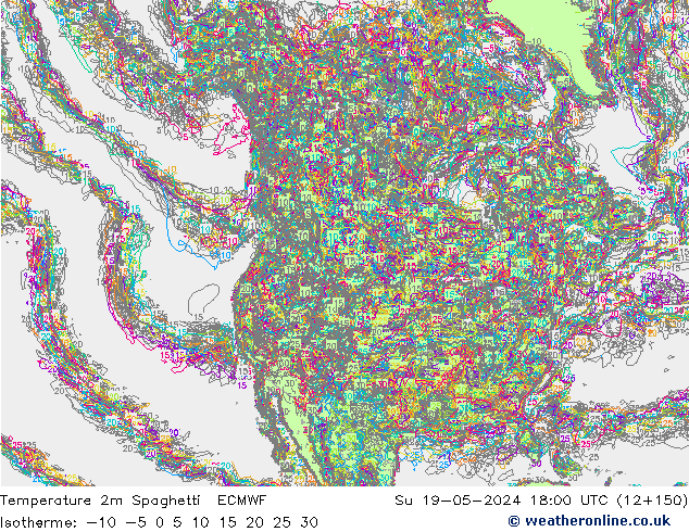 Temperatuurkaart Spaghetti ECMWF zo 19.05.2024 18 UTC