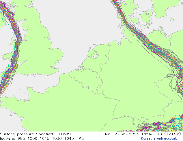 地面气压 Spaghetti ECMWF 星期一 13.05.2024 18 UTC