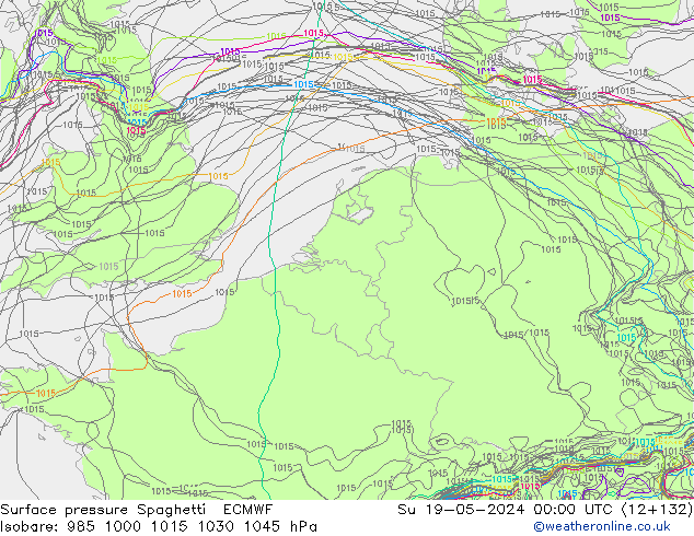 Atmosférický tlak Spaghetti ECMWF Ne 19.05.2024 00 UTC