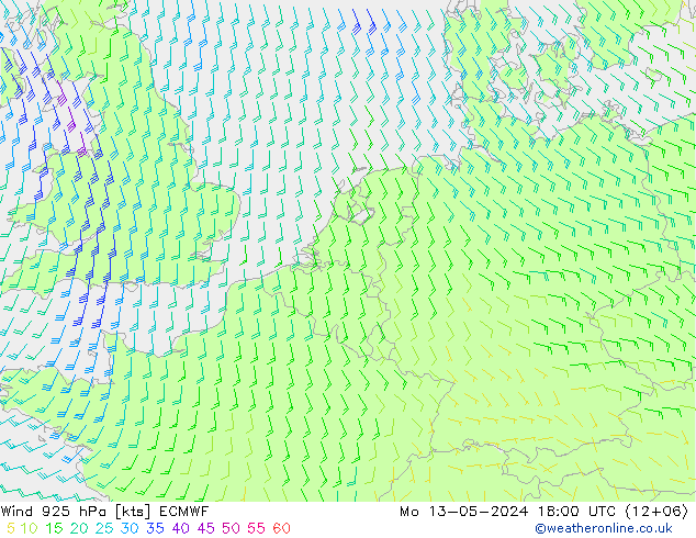 风 925 hPa ECMWF 星期一 13.05.2024 18 UTC