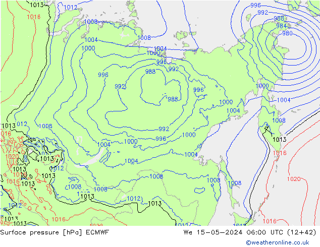 Atmosférický tlak ECMWF St 15.05.2024 06 UTC