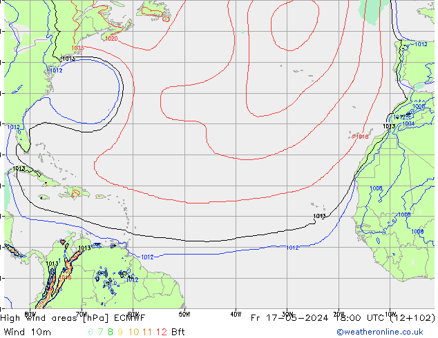 High wind areas ECMWF  17.05.2024 18 UTC