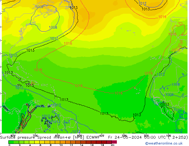 Surface pressure Spread ECMWF Fr 24.05.2024 00 UTC