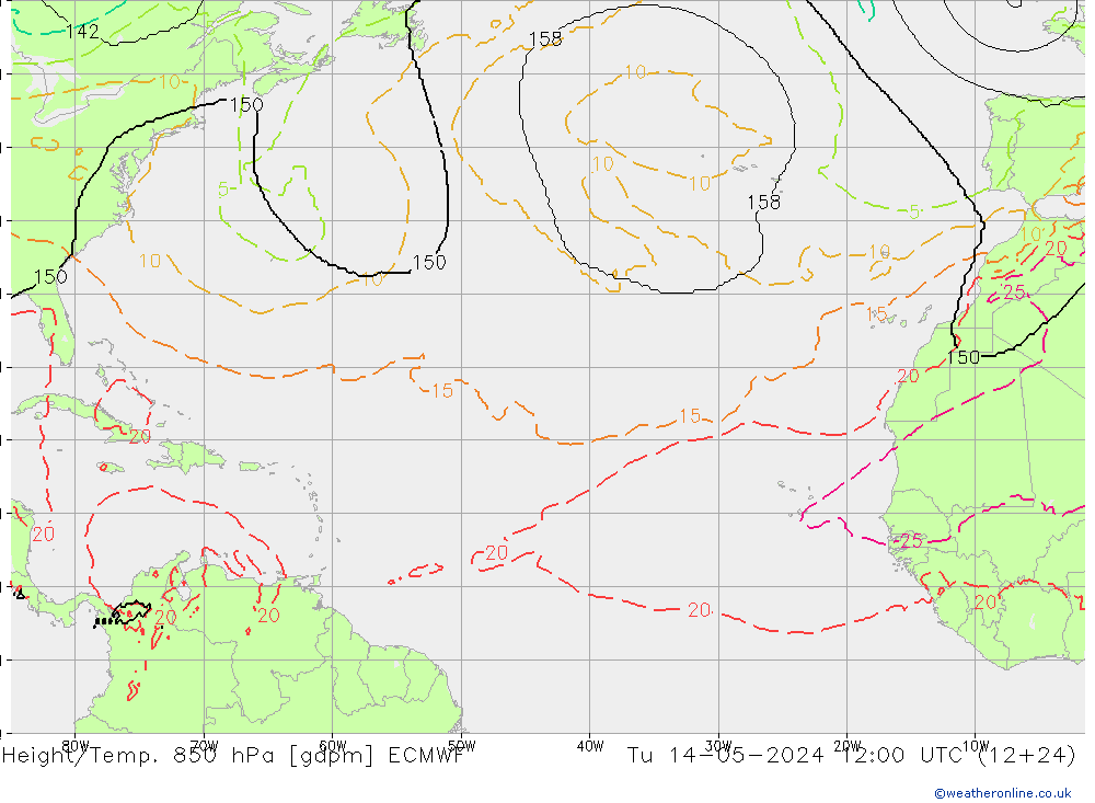 Height/Temp. 850 гПа ECMWF вт 14.05.2024 12 UTC