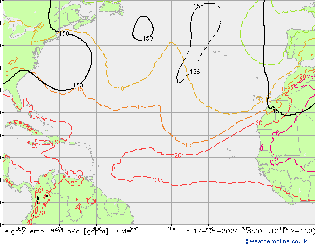 Height/Temp. 850 гПа ECMWF пт 17.05.2024 18 UTC
