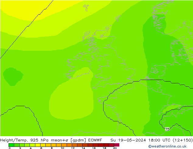 Hoogte/Temp. 925 hPa ECMWF zo 19.05.2024 18 UTC
