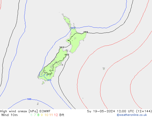 yüksek rüzgarlı alanlar ECMWF Paz 19.05.2024 12 UTC