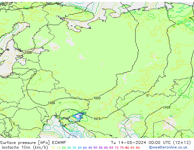 Eşrüzgar Hızları (km/sa) ECMWF Sa 14.05.2024 00 UTC