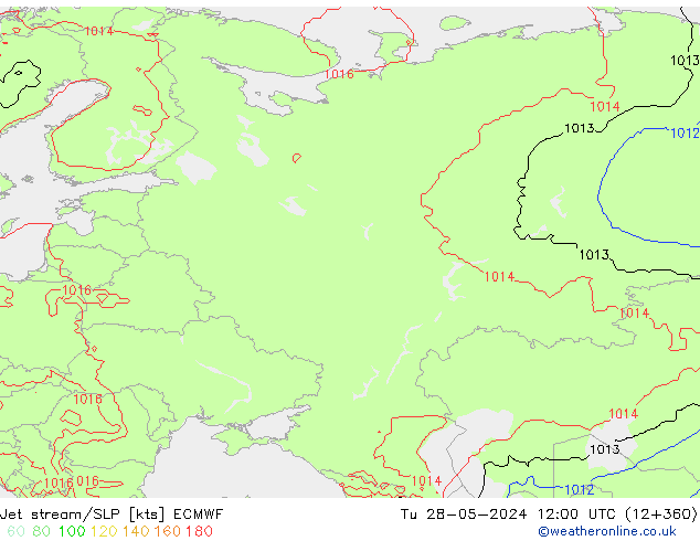 Jet stream/SLP ECMWF Tu 28.05.2024 12 UTC