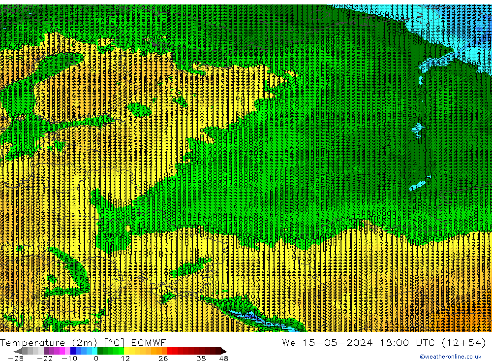 Sıcaklık Haritası (2m) ECMWF Çar 15.05.2024 18 UTC
