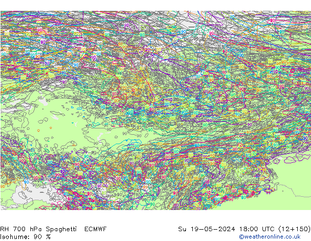 Humedad rel. 700hPa Spaghetti ECMWF dom 19.05.2024 18 UTC