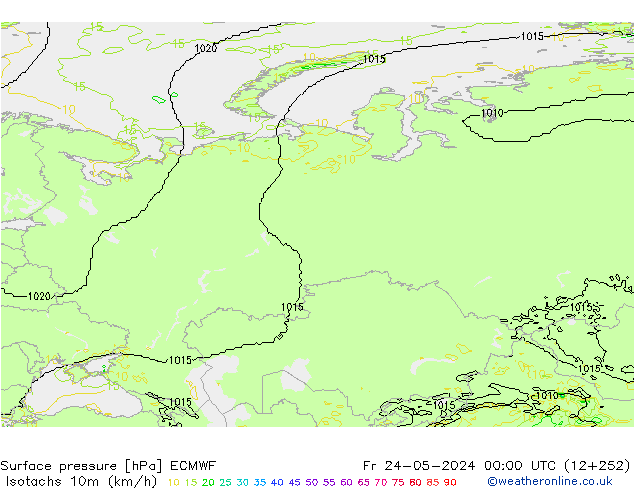 Isotachs (kph) ECMWF  24.05.2024 00 UTC