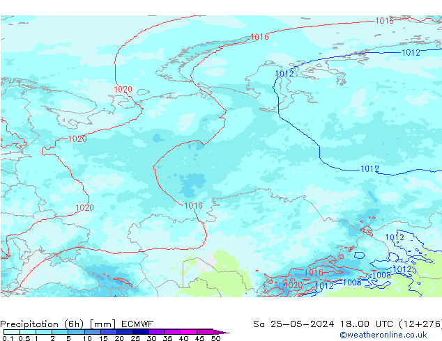 Totale neerslag (6h) ECMWF za 25.05.2024 00 UTC