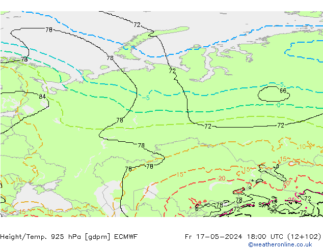 Height/Temp. 925 hPa ECMWF Fr 17.05.2024 18 UTC