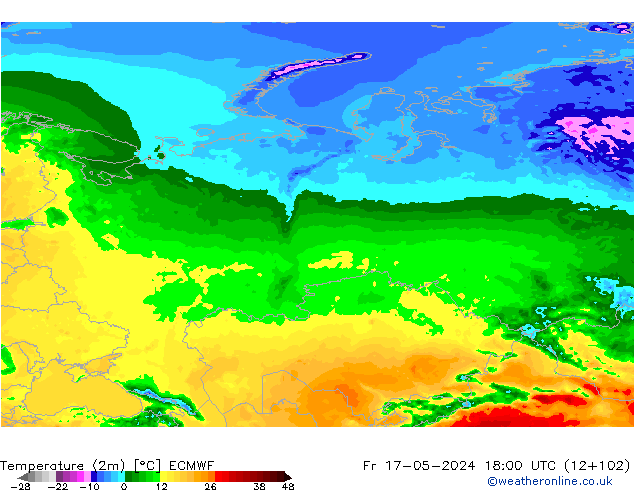 карта температуры ECMWF пт 17.05.2024 18 UTC